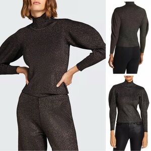 NWOT A.L.C. Karla Bishop Metallic Gold Sweater Puff Sleeve Turtleneck Size Small
